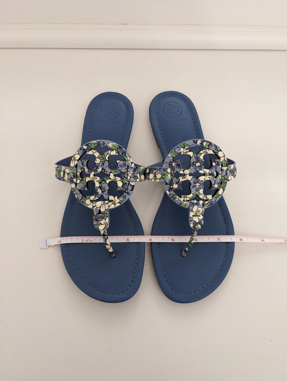 EUC! Tory Burch Miller Sandal Blue Terrace Ditsy Patent Leather Floral Size 9.5 - Picture 11 of 16